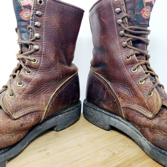 Justin Boots Mens 9 D Brown‎ Leather Conductor Briar 8 Comfort Packer Work Shoes - Picture 6 of 15